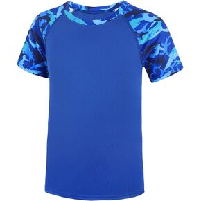 Roadbox Boy's Upf 50+ Rash Guard Swim Shirt ، Short Sleeve Water Surf Fishing Sun Shirts ، Kids Youth UV Protection Rashguard