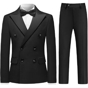 Rogers & Morris Boys Tuxedo Suit Double Breasted Formal Outfits Slim Fit 3 Piece Tuxedo Pants and Bow tie Set