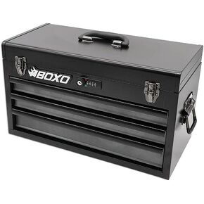 Boxo USA Hand Carry Tool Box 3-Drawer Heavy Duty Steel Toolbox with Lock System (Black)