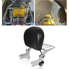 ECOTRIC Detachable Sissy Bar Backrest Compatible with 1994-2008 Harley Davidson Touring Models Road King Road Glide Street Glide Electra Glide FLHT FLHX FLTR FLHTC FLHR FLHT w/Chrome Luggage Rack