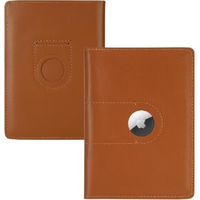 2 Pack Full Grain Leather AirTag Passport Holder Wallet Cover for Women and Men Travel, Passport Holder with AirTag Slot Passport Wallet, Travel Essentials Genuine Leather Passport Cover