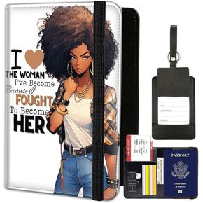 Passport Holder for Women Men,Leather Travel Passport Wallet and Luggage Tag Set, Waterproof Passport Case Book with Credit Card Slots, Passport Cover RFID Blocking，African Women Quotes in Saudi Arabia