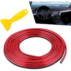 Car Interior Trim Strips, 33Ft Car Electroplating Decoration Styling Door Dashboard, Universal Decoration Filler Insert Strips with Installing Tool, Flexible Interior Accessories (Red)