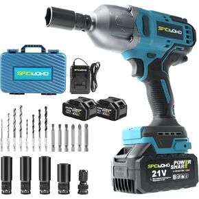 1200N.M Impact Wrench, Cordless 1/2 Inches Impact Gun with 2x 4.0Ah Batteries, 21V High Torque Powerful Impact Driver, Brushless Impact Drill for Auto Repair and Construction Tasks