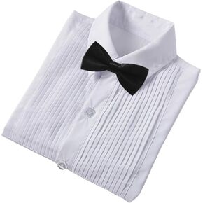 Boys' Formal Tuxedo Shirt Long Sleeve White Dress Shirts with Bow Tie