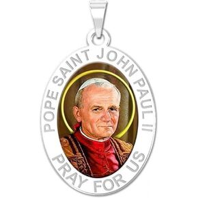 PicturesOnGold.com Pope Saint John Paul II Oval Religious Color Medal - 1/2 Inch X 2/3 Inch - Sterling Silver