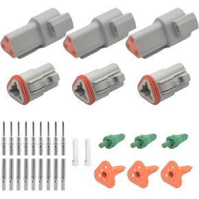 3PCS 2 Pin DT Connector Kit, Waterproof Electrical Wire Connectors with Solid Contact & Sealing Plugs, DT04-2P DT06-2S Automotive Electrical Connectors for Car Truck Boat