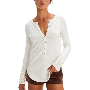 Womens Long Sleeve Henley Trants Up Trendy Fruffled Cuffs Tops Discal Spring Fall