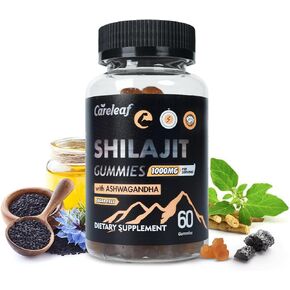 Sugar Free Pure Shilajit Gummies with Black Seed Oil Ashwagandha for Daliy Energy and Immune Boosting Natural & Organic 60 Gummy