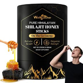 Himalayan Shilajit Honey Sticks Organic- Honey Packets for Men Women with Pure Shilajit Saffron Natural Energy Focus & Immune Support | 85+ Trace Minerals 75% Fulvic Acid Individually Wrapped 30CT