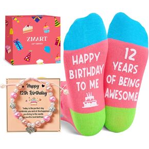 Zmart 12th Birthday Gifts for Girls - Socks for Tween Girls Age 12, Presents for 12 Year Old Kids With Beaded Bracelets