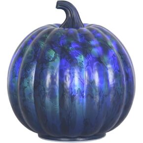 Dark Blue Artificial Pumpkin Night Light Dark Blue Pumpkins Decorative Resin Pumpkins for Fall Farmhouse Thanksgiving Halloween Table Centerpiece Kitchen Table Mantel Décor, 9 Inch Height