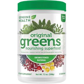 Genuine Health Greens+ Original Superfood Powder - Unsweetened Natural - Stevia Free - Chlorophyll Rich Ingredients, Spirulina, Milk Thistle, Antioxidants -Dairy Free -208g-25 Servings