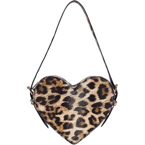 Qwinee Women’s Leopard Print Top Handle Y2K شكل قلب حقيبة يد حقيبة اليد المصغرة محفظة