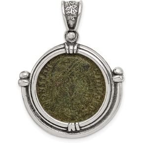 Solid 925 Sterling Silver Antiqued Constantine Coin Pendant