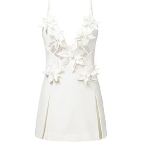JW PEI Women's Yuliya White Floral Embellishment V-Neckline Mini Dress