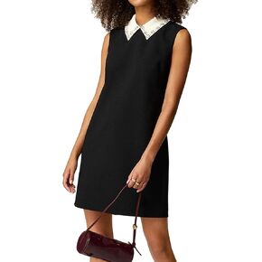 Women's Rhinestones Embellished Collared Shift Dress Sleeveless Work Office Mini Dress