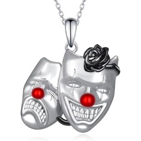Comedy and Tragedy Masks Necklace 925 Sterling Silver Comedy Tragedy Masks Pendant Theater Necklace for Women