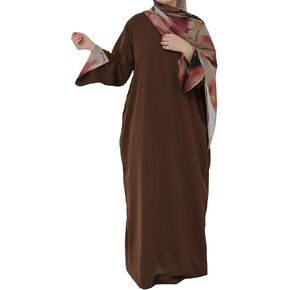 Hanimeli Women's Modest Maxi Dress with Watercolor Pattern Hijab Long Bell Sleeves Nida Fabric Trendy Abaya Casual Ramadan in Saudi Arabia