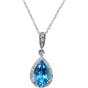 14K White Gold Genuine Gemstone 3 Ct Teardrop Diamond Pendant Necklace