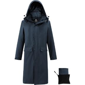 wantdo Mens Rain Jacket Waterproof with Hood Packable Long Rain Coat Lightweight Rainwear Raincoat
