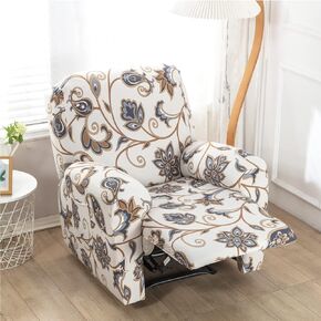 Stretch Recliner Cover Printed Chair Slipcovers 4 pcs in 1 Set Recliner Covers with Pockets 1 seat Printed Fallon Collection Slipcover Furniture Protector, Elastic Bottom