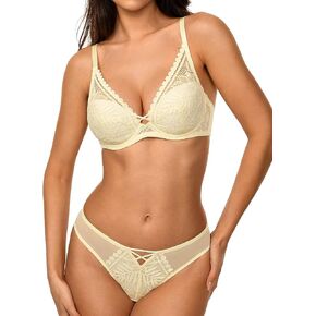 Deyllo Sexy Underwire Non Padded Lace Bra with High Waist Panty Women's Beauty Back Lingerie