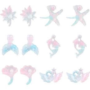 6 Pairs Luminous Ocean Series Plastic Earrings, Glow in The Dark Sea Stud Earrings for Girls Women Starfish Shell Fish Design Jewelry for Sensitive Ears Summer Beach Parties