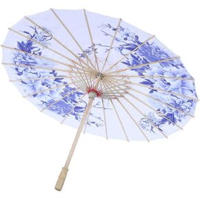 TOPINCN Oil Paper Umbrella Women Handmade Rainproof Handmade Umbrella Windproof Flower Pattern Chinese Classical Dance Umbrella(Blue)