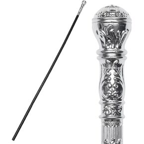 GORGECRAFT Pimp Stick Cane 5Pcs Set Vintage Black Cosplay Costume Cane with Silver Top Knob Walking Stick Wizards Scepter Wand for Halloween Adults Prince Witches Role Playing Party Theatre Props