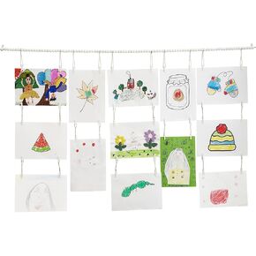 Art Display for Kids Artwork,Hanging Photo Display with 36 Clips, Boho Wooden Beads Kids Art Frame Display Holder for Classroom, Bedroom Wall Decor (White)