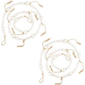 2 Pack 4 Ft Photo String with Clips, Boho Wooden Bead Garland Picture String with Clips for Dorm, Bedroom, Office, Party, Kids Art Holder, Photo Banner for Decor