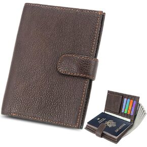 Leather Passport Wallet, Lightweight Travel Wallet, Passport Holder for Travel, for Secure Traveling and Documentation Organizer (Dark Brown)