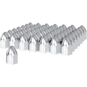 United Pacific 10047CB Wheel Lug Nut Cover Set, 1-1/2" x 2-3/4", Chrome, Plastic, Bullets, Push-On Style