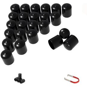 Lug Nut Covers- 24PCS 21-23mm Inner Flexible Fit Mangnet Design Wheel Lug Nut Cap with Removal Clip and 4 Tire Valve Stem Caps (Black)