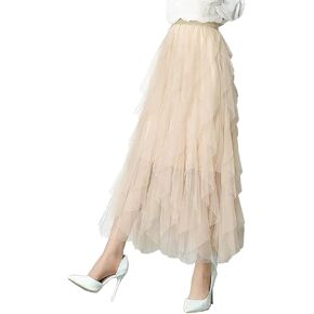 Womens Tulle Skirt Elastic High Waist Pleated A-line Fairy Skirt Layered Mesh Flowy Tutu Skirts