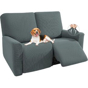 KEKUOU Recliner Loveseat Covers, 4 Pieces Stretch Sofa Covers for 2 Seat Couch, Furniture Protector With Elastic Bottom for Babies and Dogs (Wine)