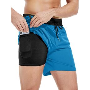 Men's Gym Shorts 5 Inch Lightweight Athletic Quick Dry Workout 2 in 1 Shorts Mesh Running Athletic Shorts Hiking