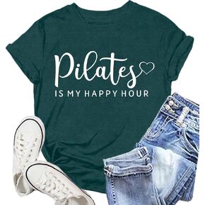 Pilates Shirts for Women Yoga Workout Heart T-Shirt Fitness Lover Tee Tops
