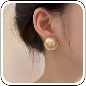 Andelaisi Boho Ball Large Earrings Vintage Half Ball Studs Earrings Gold Brushed Button Statement Earrings Minimalist Round Earrings Jewelry for Women