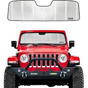 Windshield Sun Shade for Jeep Wrangler 2018-2025; Jeep Gladiator 2020-2025. Reflective Aluminum Film Front Window Sunshade - BLAZBLOCK