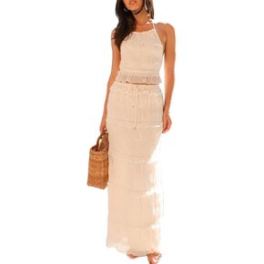 Two Piece Maxi Skirt Sets for Women Summer Ruffle Long Skirt and Tank Top Y2k 2 Piece Set Cocktail Vacation Outfits in Saudi Arabia