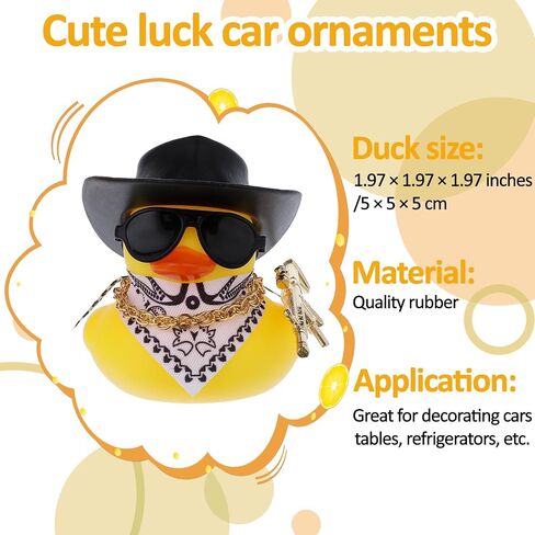 2Pcs Rubber Duck Car Ornaments, Dashboard Decoration Yellow Duck, Funny Rubber Ducks Car Accessories with Cowboy Hat Necklace Sunglasses Cool Prop for Dashboard Decorations in Saudi Arabia