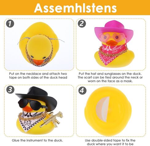 2Pcs Rubber Duck Car Ornaments, Dashboard Decoration Yellow Duck, Funny Rubber Ducks Car Accessories with Cowboy Hat Necklace Sunglasses Cool Prop for Dashboard Decorations in Saudi Arabia