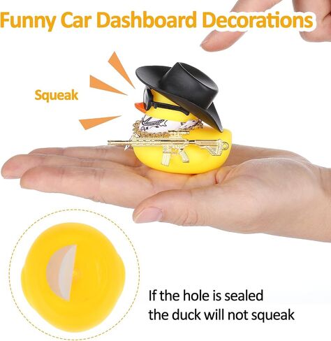 2Pcs Rubber Duck Car Ornaments, Dashboard Decoration Yellow Duck, Funny Rubber Ducks Car Accessories with Cowboy Hat Necklace Sunglasses Cool Prop for Dashboard Decorations in Saudi Arabia