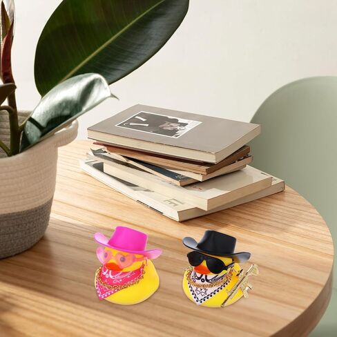 2Pcs Rubber Duck Car Ornaments, Dashboard Decoration Yellow Duck, Funny Rubber Ducks Car Accessories with Cowboy Hat Necklace Sunglasses Cool Prop for Dashboard Decorations in Saudi Arabia