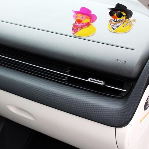 2Pcs Rubber Duck Car Ornaments, Dashboard Decoration Yellow Duck, Funny Rubber Ducks Car Accessories with Cowboy Hat Necklace Sunglasses Cool Prop for Dashboard Decorations in Saudi Arabia
