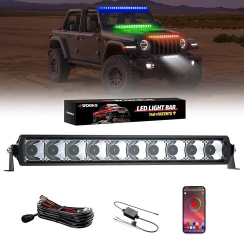 4WKKing RGB LED LIGH BAR لاستلام ، 52 بوصة سوبر مشرق متعدد الألوان بقعة الفيضان كومبو LED ضباب الدافع مع التحكم في التطبيق IP68 & IP69K مقاوم للماء لـ Wrangler Jeep ATV UTV Cars Off Road Boath Lights in Kuwait