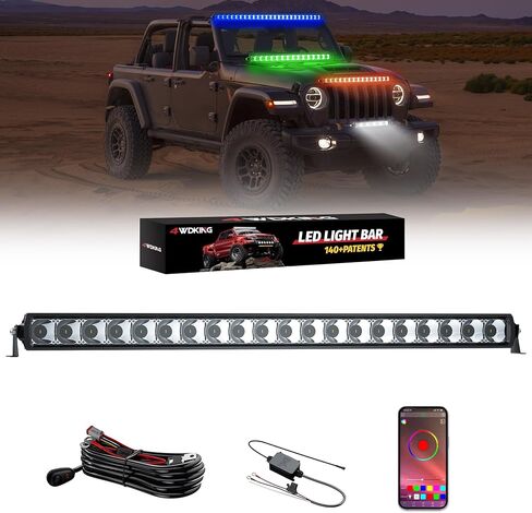 4WKKing RGB LED LIGH BAR لاستلام ، 52 بوصة سوبر مشرق متعدد الألوان بقعة الفيضان كومبو LED ضباب الدافع مع التحكم في التطبيق IP68 & IP69K مقاوم للماء لـ Wrangler Jeep ATV UTV Cars Off Road Boath Lights in Kuwait
