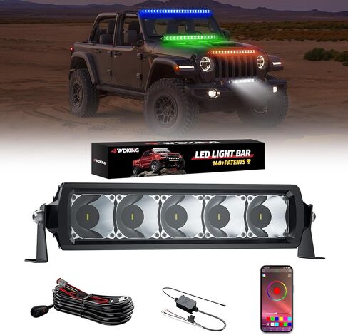 4WKKing RGB LED LIGH BAR لاستلام ، 52 بوصة سوبر مشرق متعدد الألوان بقعة الفيضان كومبو LED ضباب الدافع مع التحكم في التطبيق IP68 & IP69K مقاوم للماء لـ Wrangler Jeep ATV UTV Cars Off Road Boath Lights in Kuwait